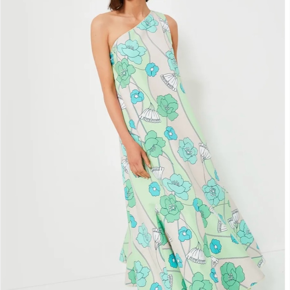 Green and Blue Asymmetrical Ruffled Sundress for Wedding Guests